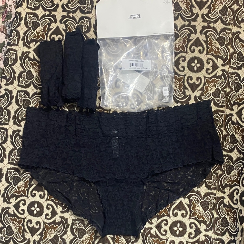 Amazon Essentials Women’s Lace Hipster Panties – 5 Pack Black (XXL)